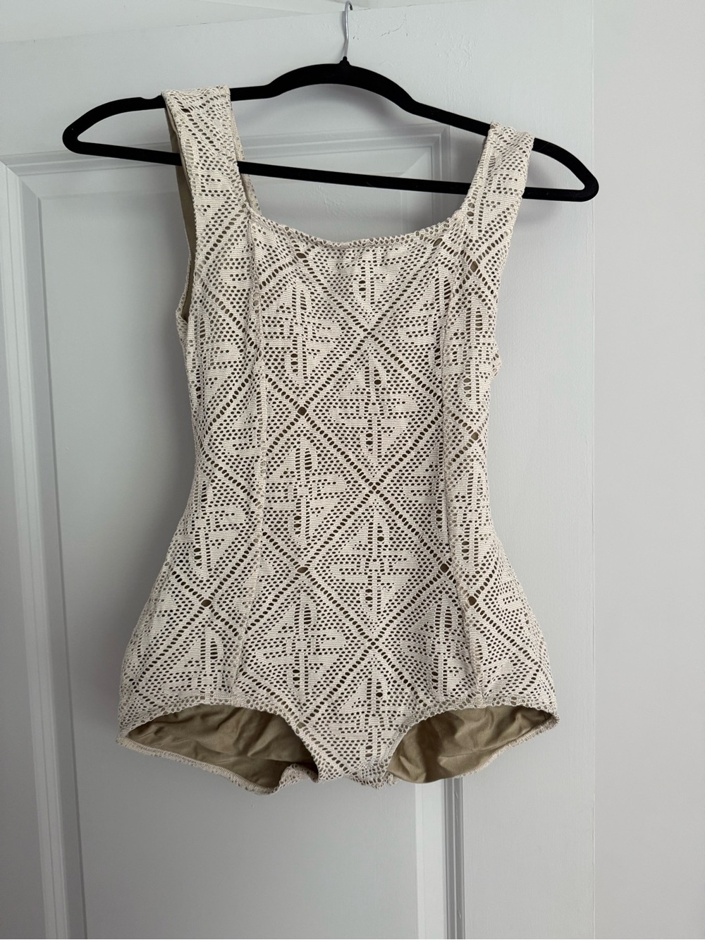Seea Tofino Cream Crochet One-Piece Swimsuit